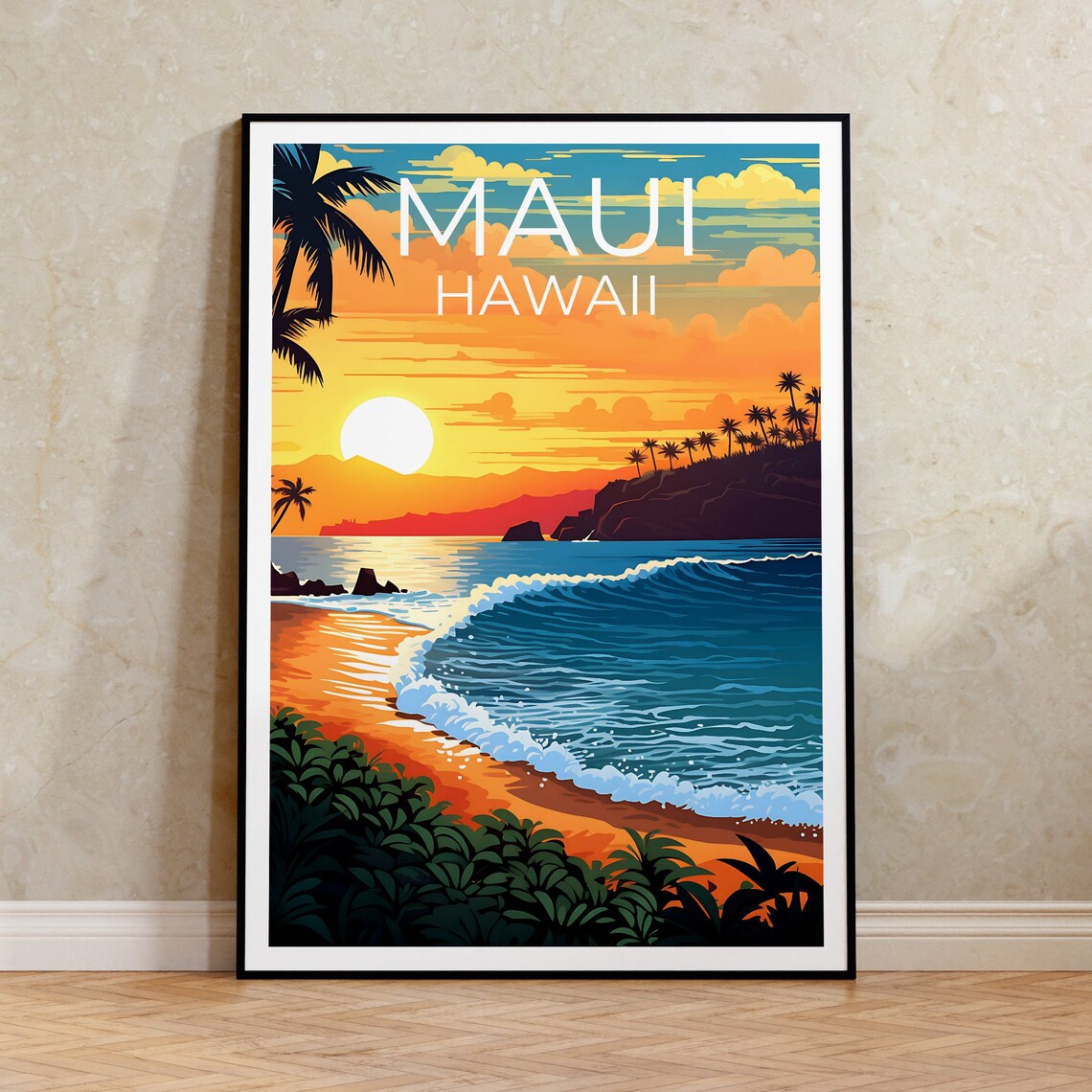Maui Travel Poster, Hawaii Beach Wall Art