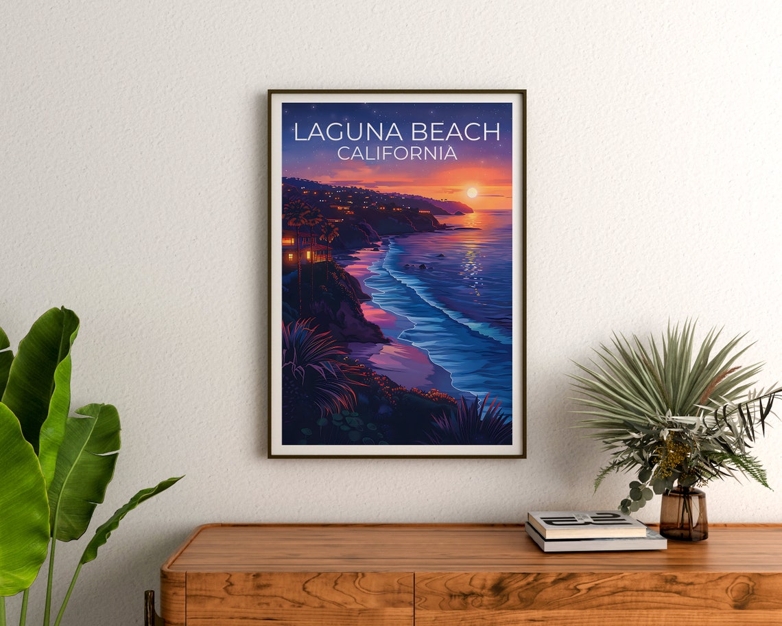 Laguna Beach California Coastal Sunset Waves Cliffside Travel Poster - Image 3