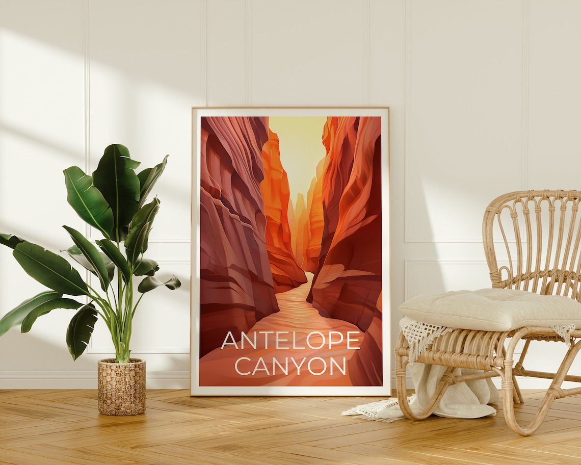 Antelope Canyon Glowing Slot Canyon Red Rock Light Beam Travel Poster - Image 2