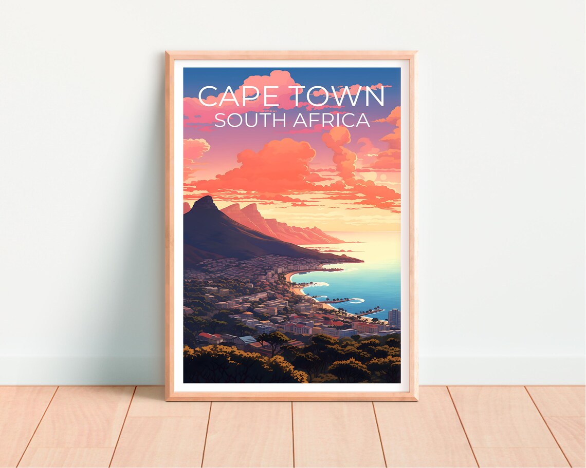 Cape Town South Africa Table Mountain Sunset Bay View Travel Poster - Image 2