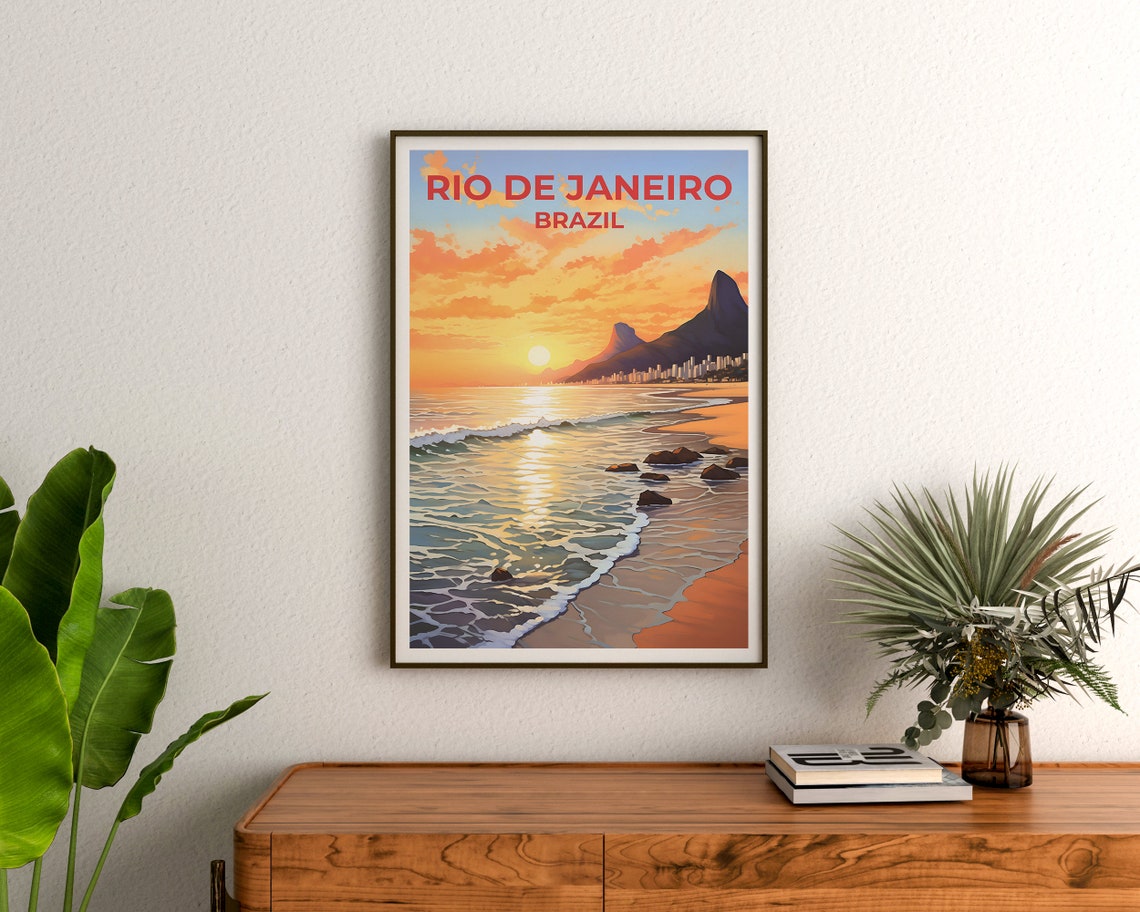 Rio de Janeiro Brazil Beach Sunset Two Brothers Mountain Waves Poster - Image 3