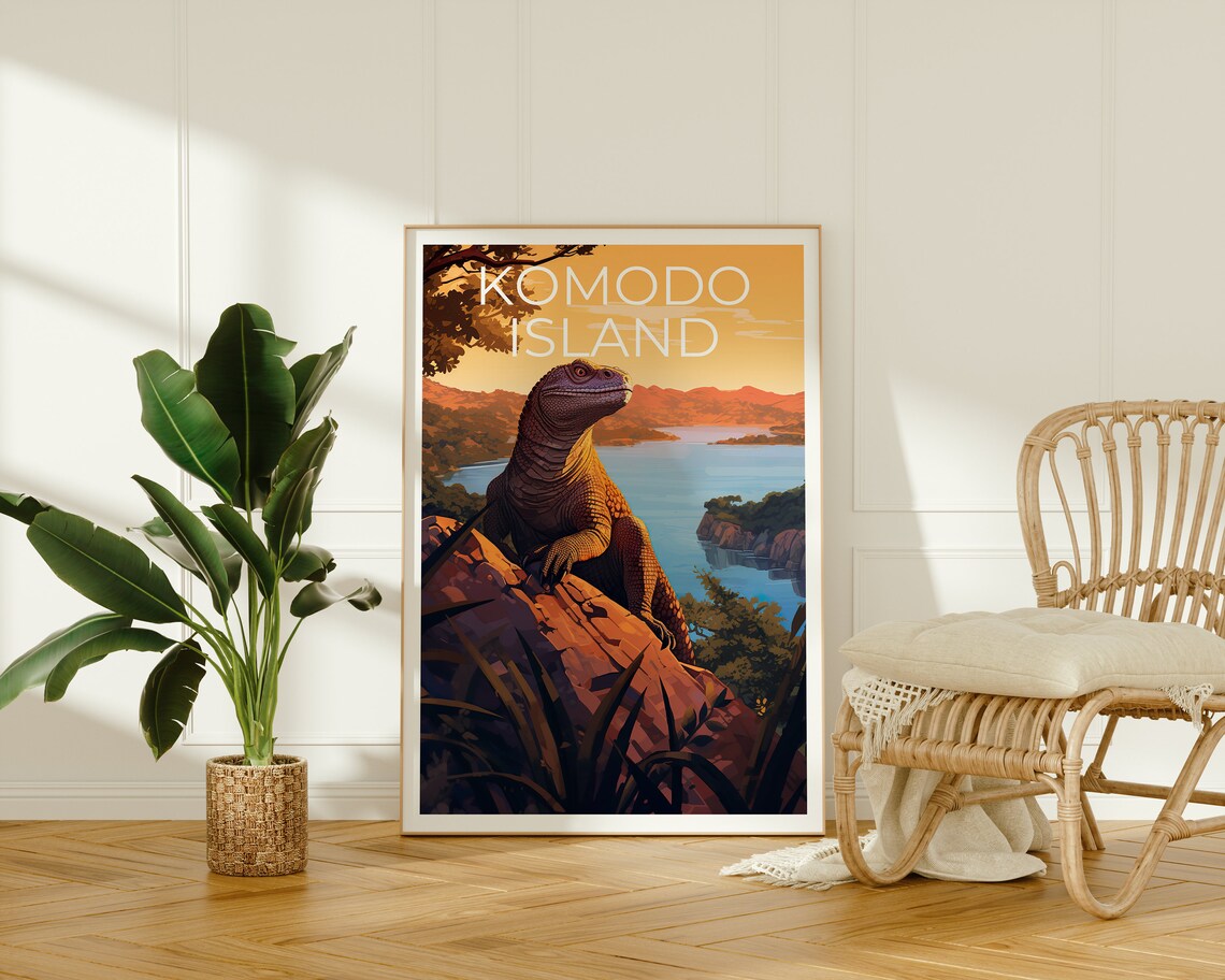 Komodo Island Indonesia Dragon Rocky Overlook Bay Sunset Travel Poster - Image 2