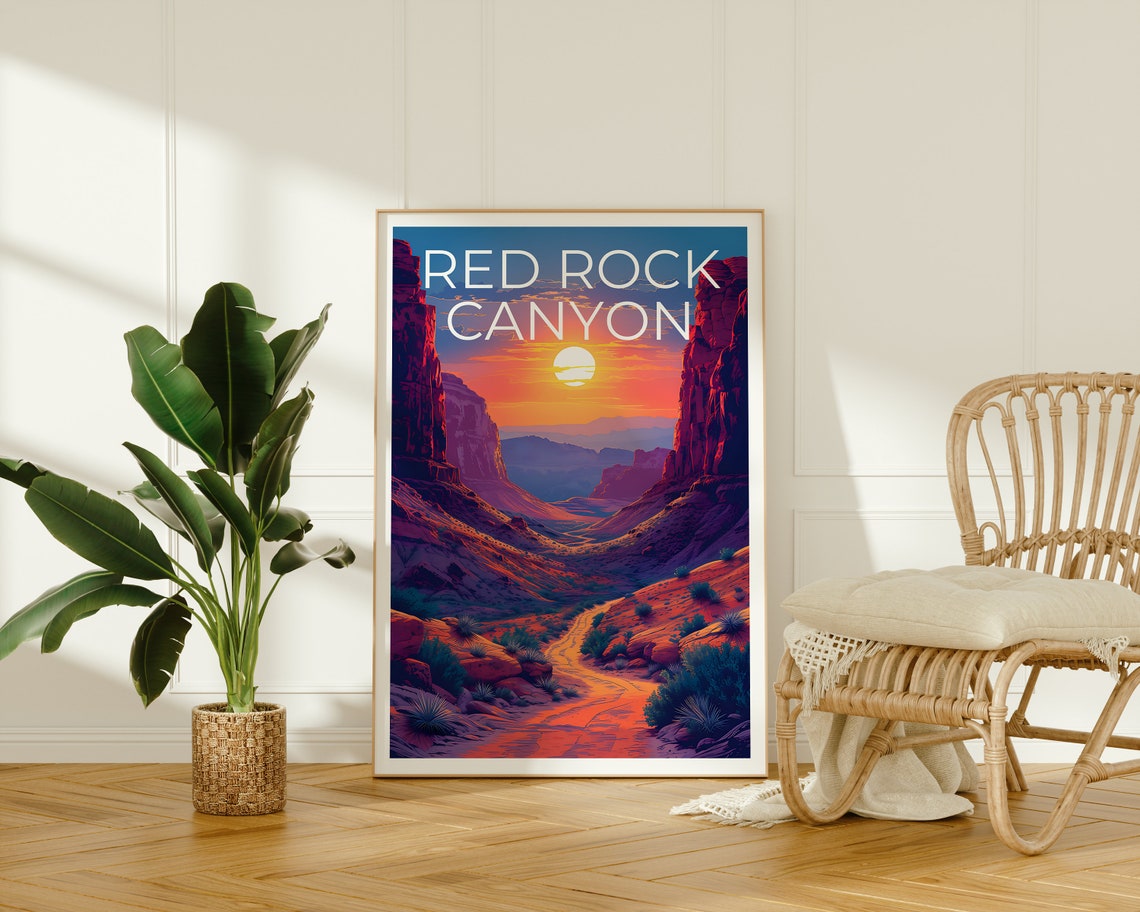 Red Rock Canyon Nevada Sunset Desert Cliffs Winding Trail View Poster - Image 2