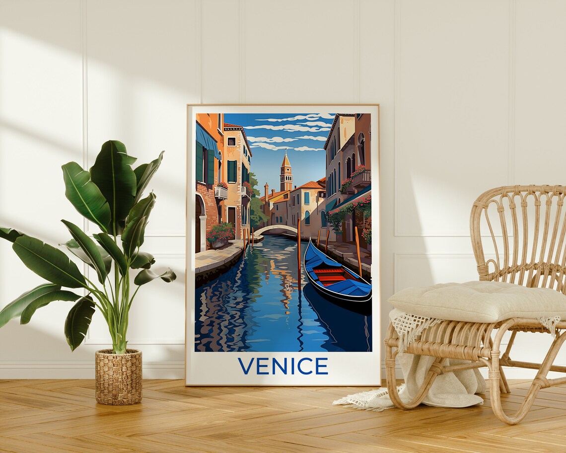 Venice Italy Gondola Canal Sunlit Old Town Bell Tower Travel Poster - Image 3