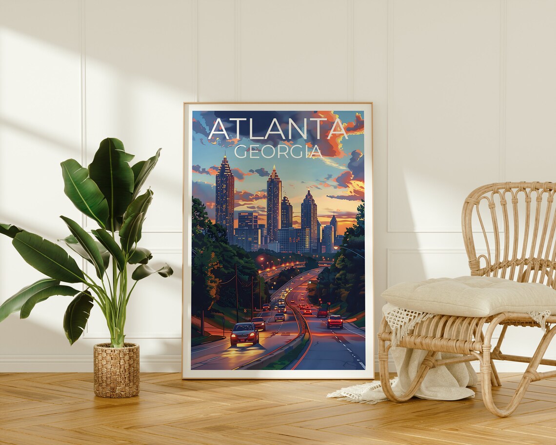 Atlanta Georgia Downtown Skyline Dusk City Lights Travel Poster - Image 2