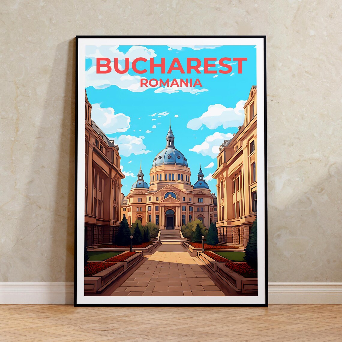 Bucharest Romania Grand Domed Palace Boulevard Travel Poster