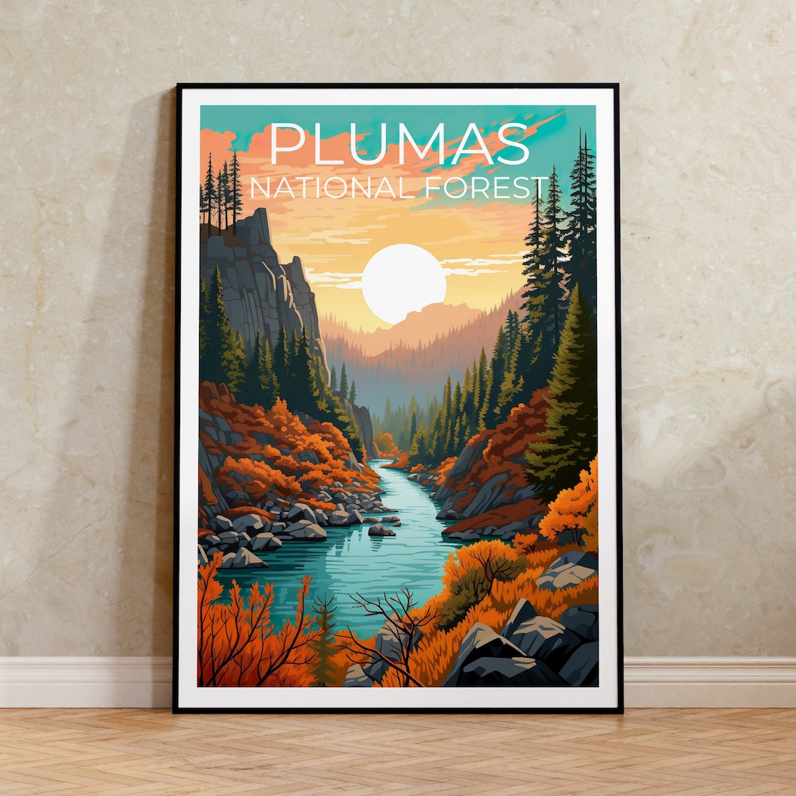 Plumas National Forest Autumn River Canyon Sunset Golden Valley Poster
