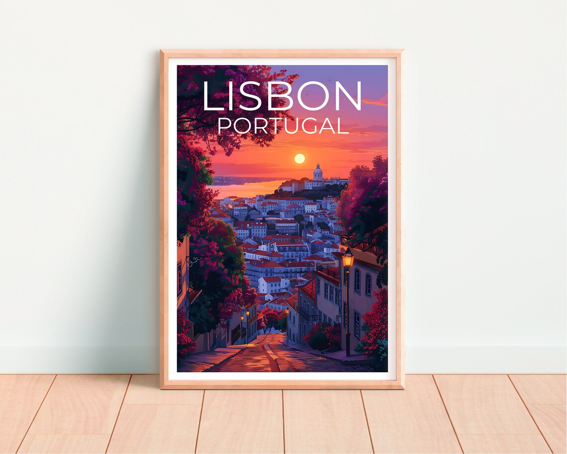 Lisbon Portugal Alfama Old Town Sunset Rooftops Riverside View Poster - Image 4