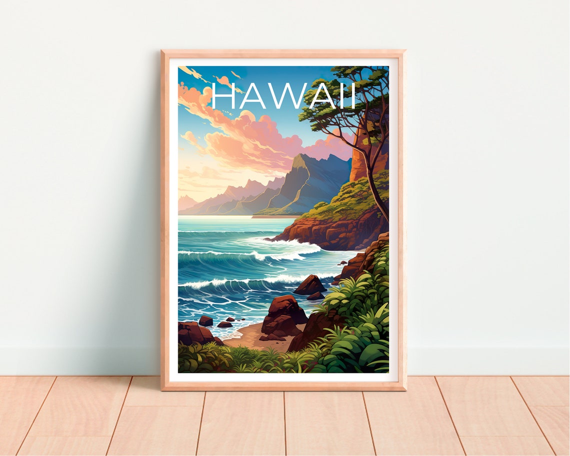 Hawaii Dramatic Coastline Red Cliffs Ocean Waves Sunset Poster - Image 4