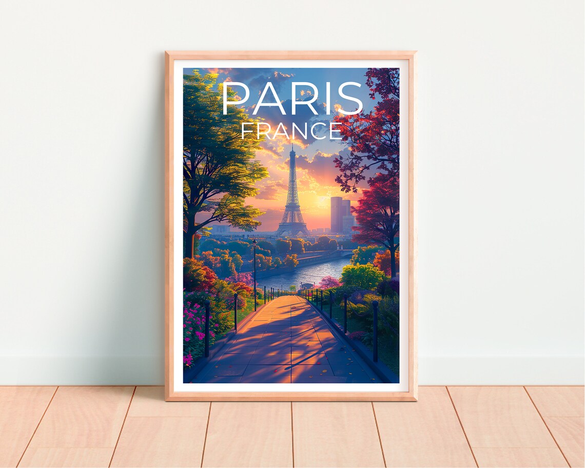 Paris France Eiffel Tower Sunrise Riverside Park Avenue Travel Poster - Image 4