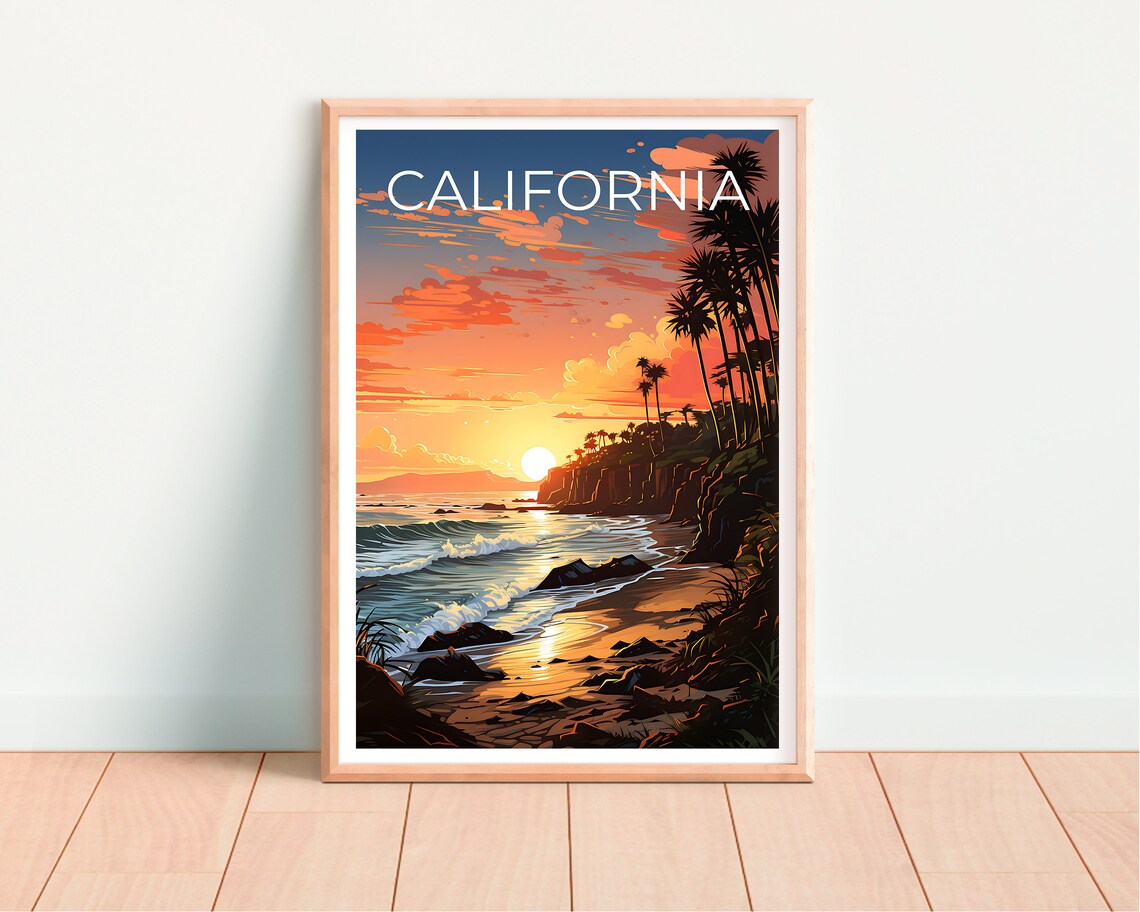 California Travel Poster, Beach Coast Nature Art Print - Image 4