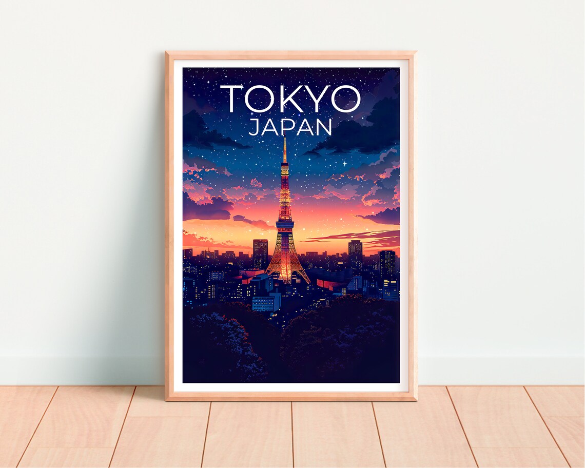 Tokyo Japan Tokyo Tower Night Skyline City Lights Travel Poster - Image 4