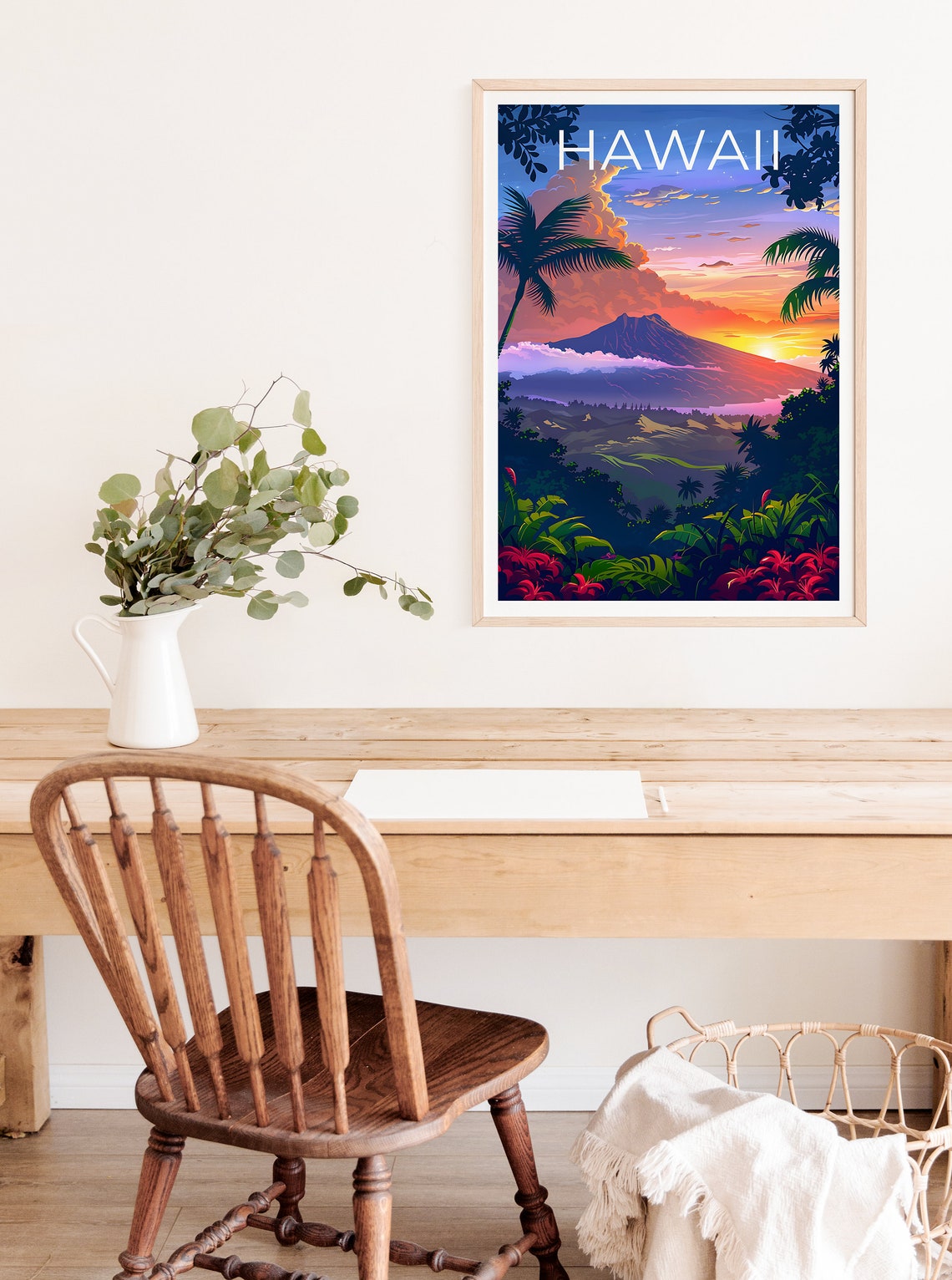 Hawaii Volcano Peak Sunset Clouds Lush Jungle Valley View Poster - Image 3