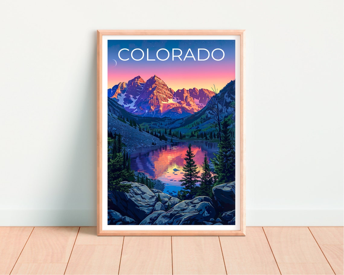 Colorado Alpine Lake Sunset Snowy Peaks Mountain Mirror Poster - Image 4