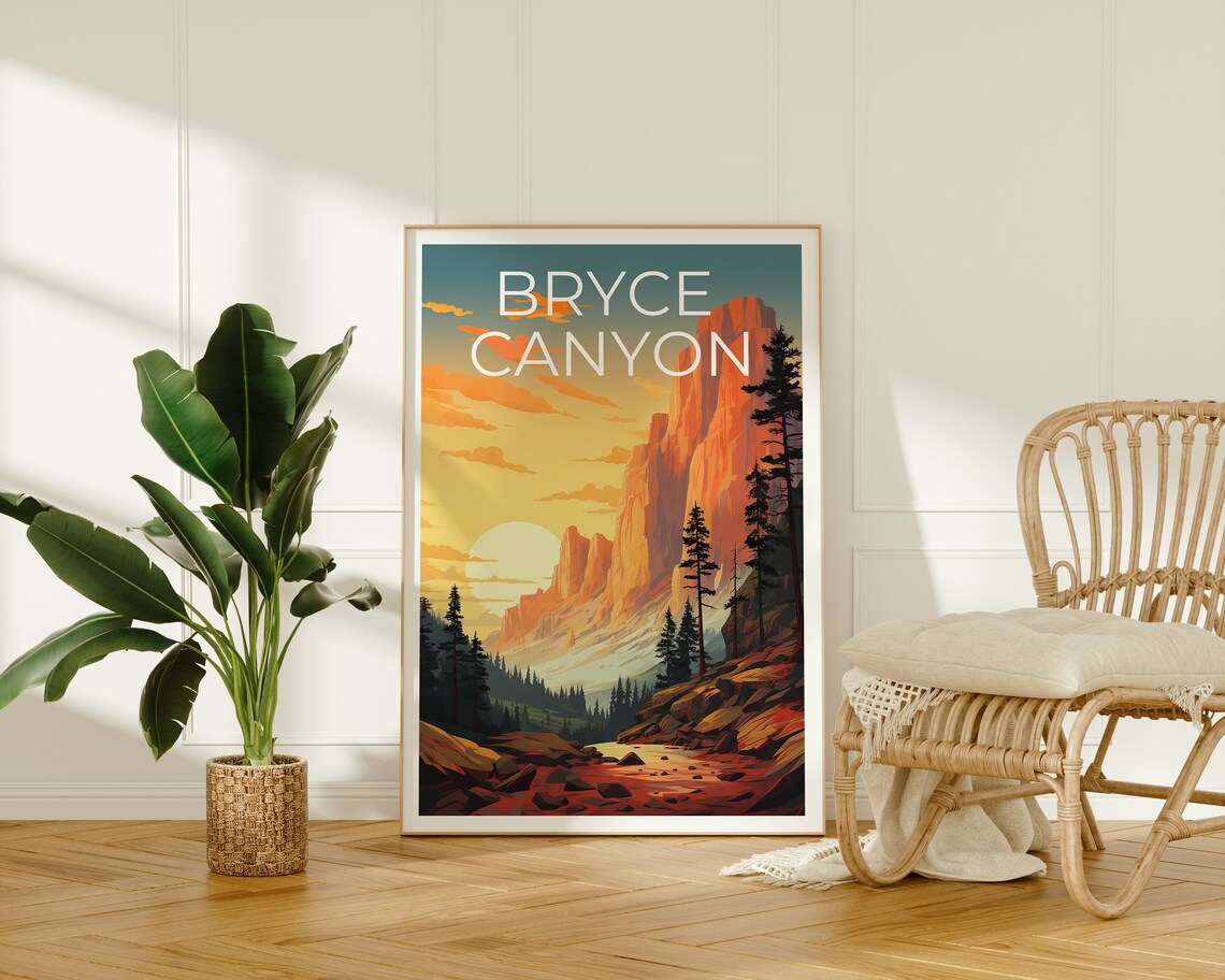 Bryce Canyon Sunrise Red Rock Hoodoos Pine Desert View Poster - Image 2
