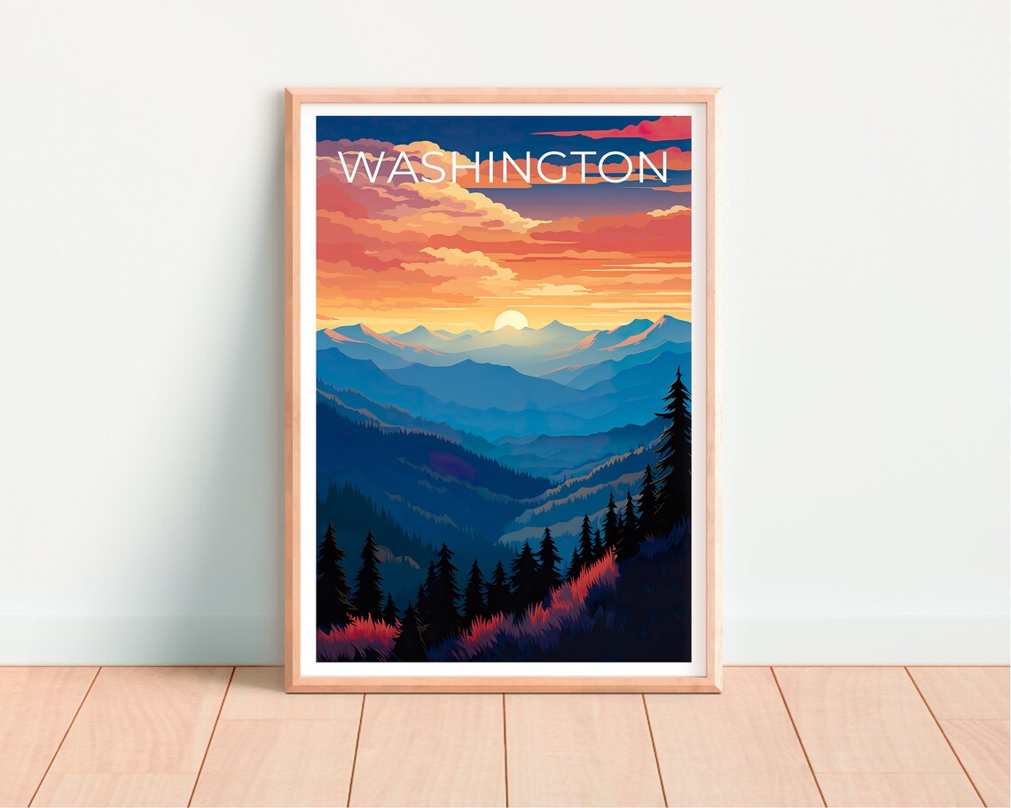 Washington Travel Poster, Mountain Landscape Print - Image 4