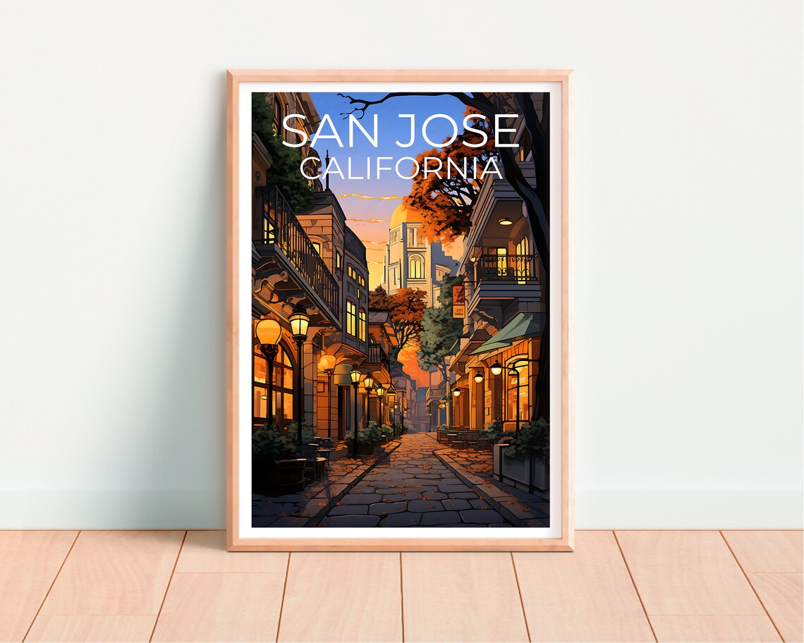 San Jose California Old Town Street Lamps Dusk Cityscape Travel Poster - Image 4