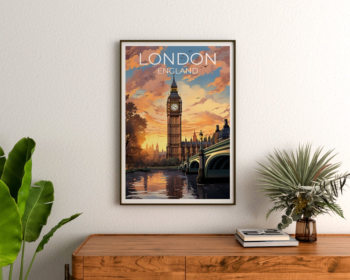 London England Big Ben Westminster Sunset Thames View Poster - Image 3