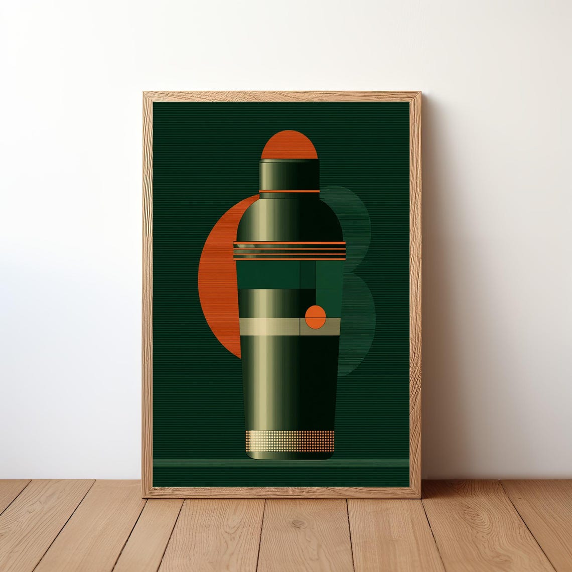 Metallic Cocktail Shaker Dark Green Retro Bar Art Deco Wall Art