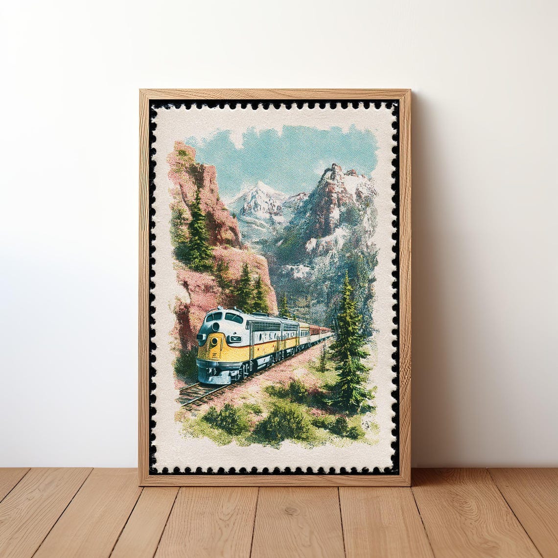 Vintage Postage Stamp Locomotive Through Mountain Pass Poster