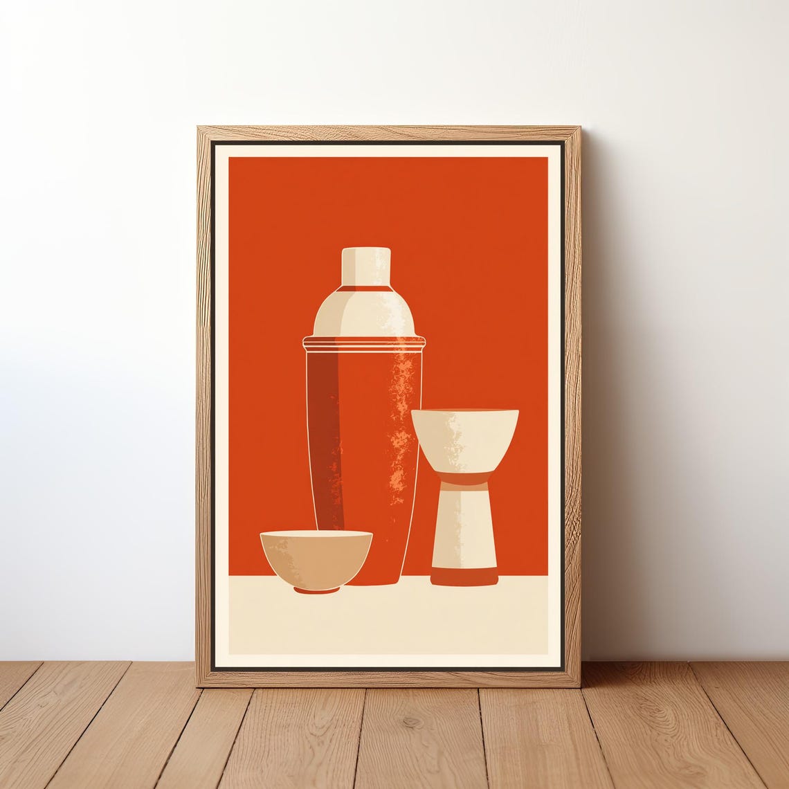 Terracotta Cocktail Shaker Retro Kitchen Minimalist Bar Wall Art