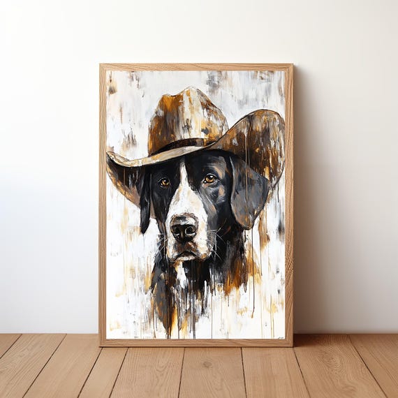 Cowboy Dog Wall Art Western Print Rustic Farmhouse Decor Funny Painting Pet Artwork Lover Gift Poster Dog26
