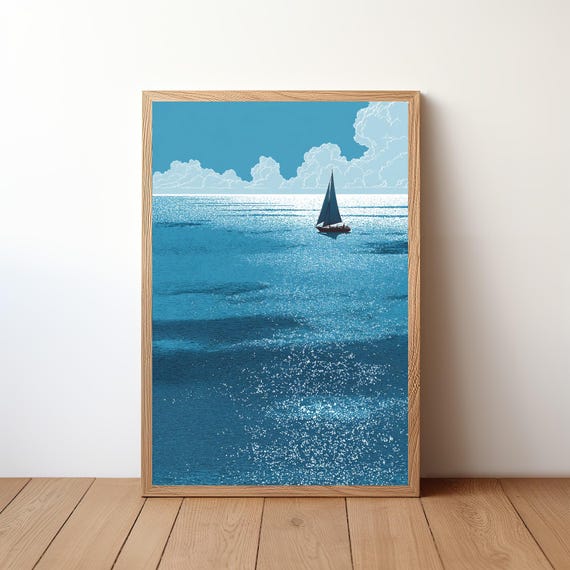 Sailboat Poster Minimalist Modern Nautical Wall Art Simple Ocean Boat Print Coastal Decor For Sailor Sea Lover Gift Illustration Sl15