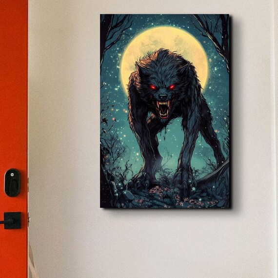 Prowling Werewolf Under Golden Full Moon Gothic Horror Art Poster