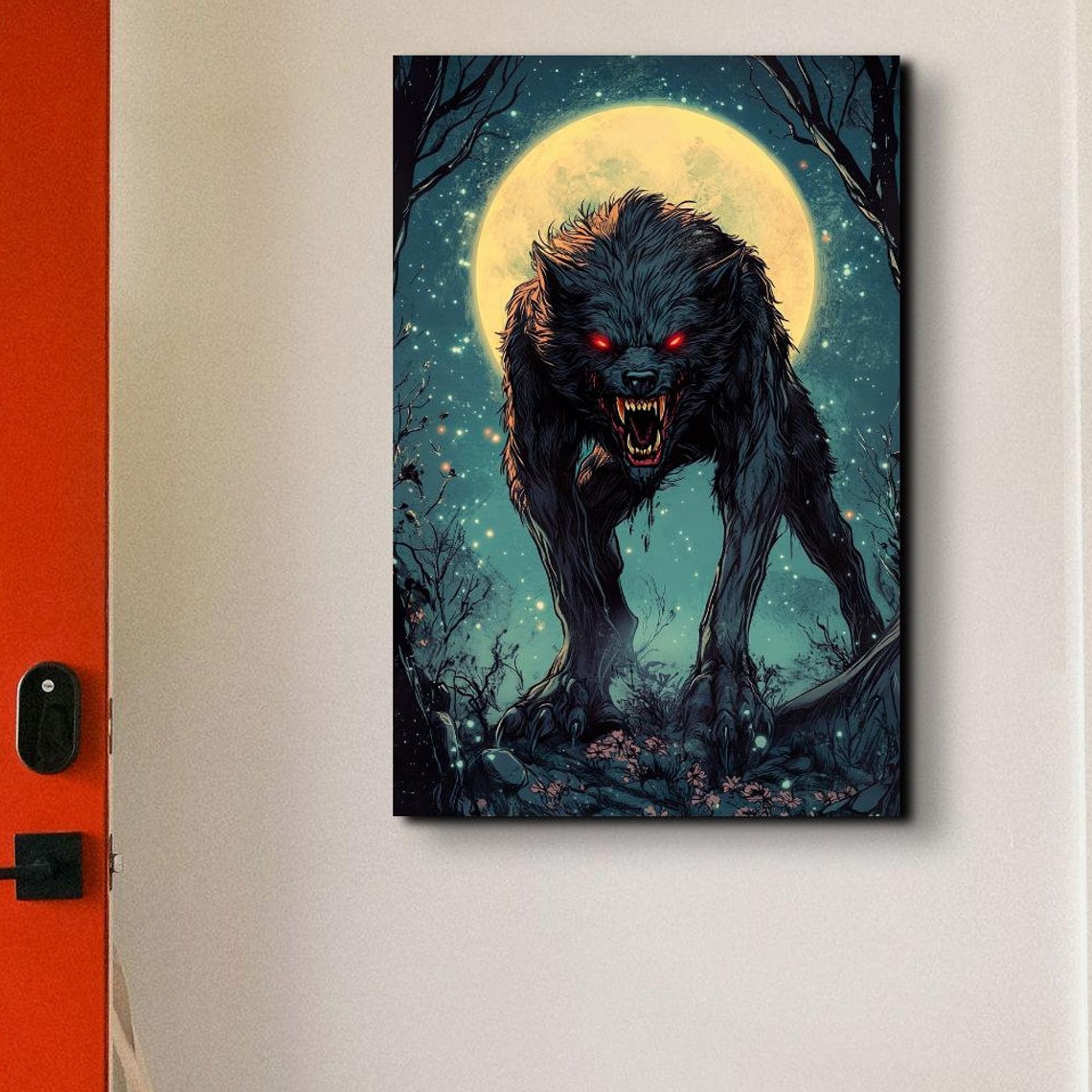 Prowling Werewolf Under Golden Full Moon Gothic Horror Art Poster