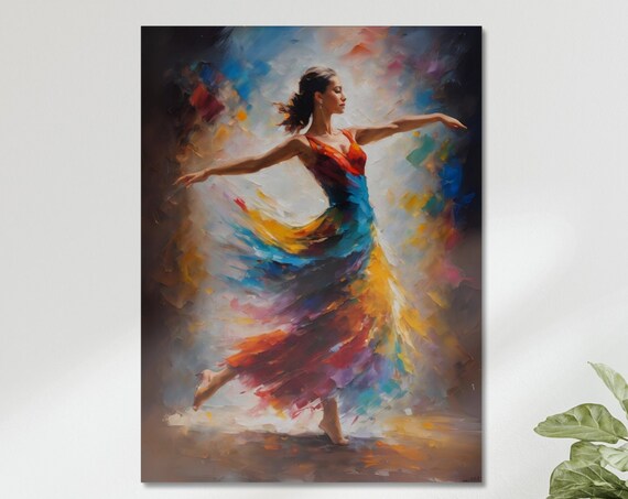 Dancing Woman Flowing Colorful Dress Motion Painterly Art Poster