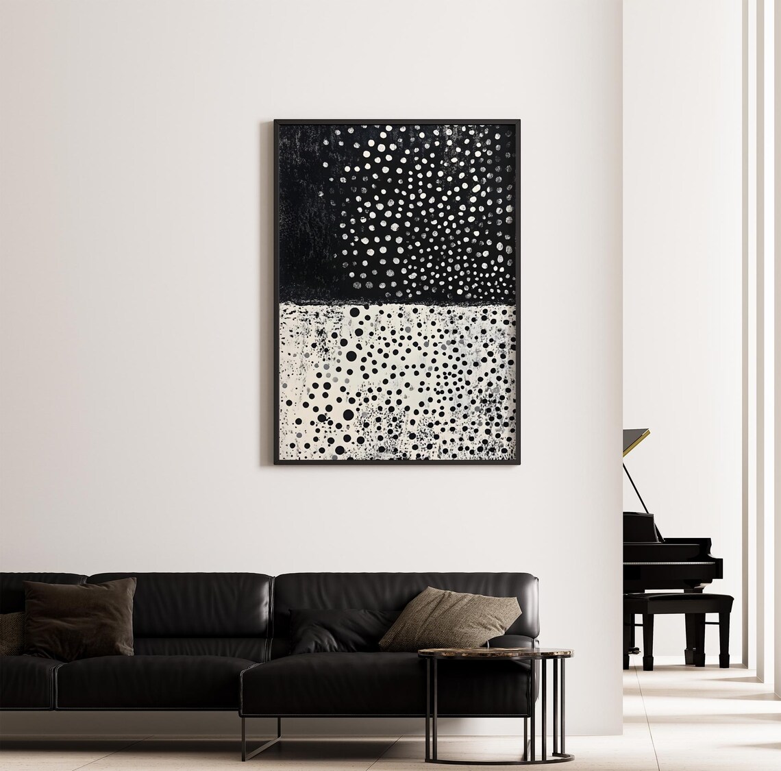 Black And White Abstract Dots, Minimalist Art Print