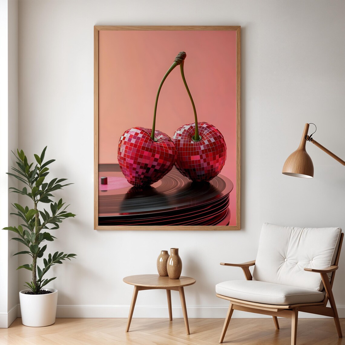 Cherry Vinyl Music Poster Vintage Wall Art Disco Ball Funky Print Music Wall Art Trendy Decor Large Print Diy Art - Image 5