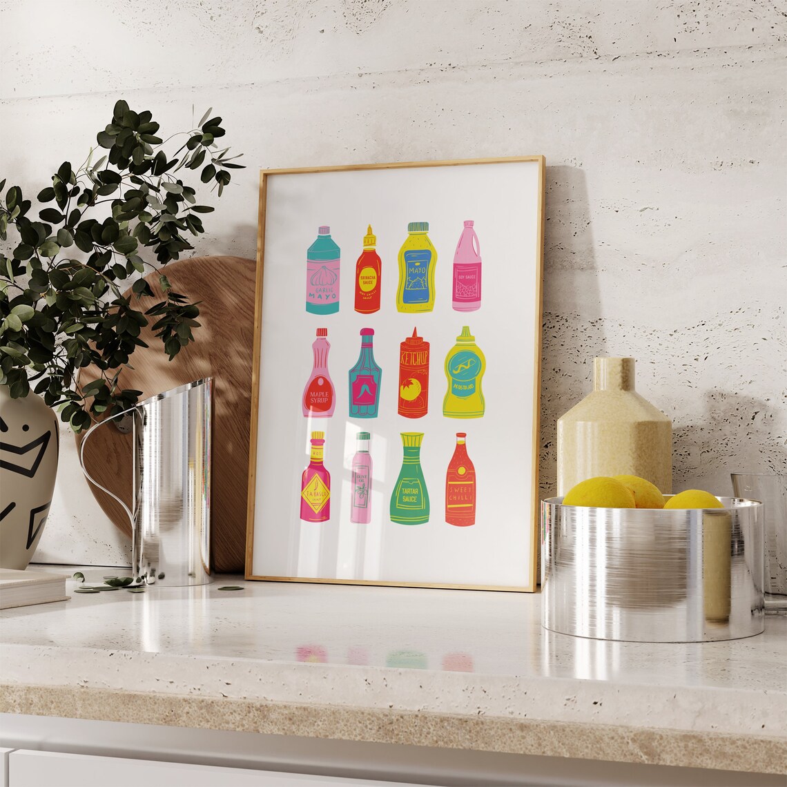 Colorful Condiment Sauce Bottles Kitchen Illustration Art Poster - Image 2