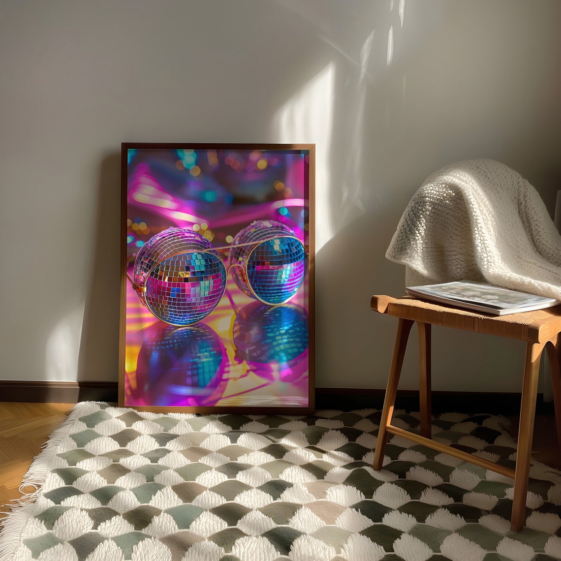 Sunglasses With Disco Ball Lenses In Neon Party Light Poster - Image 4