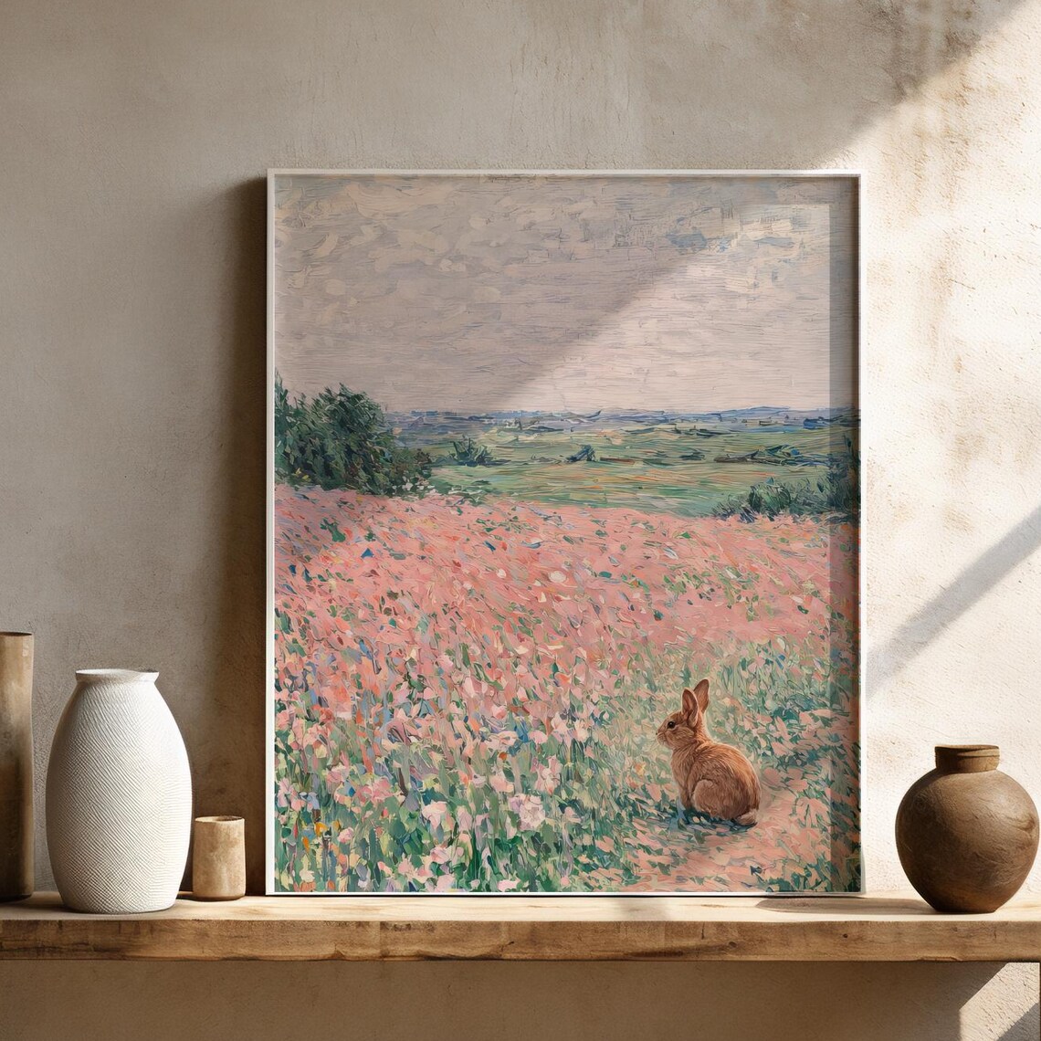 Impressionist Wildflower Field Bunny Monet Style Pastel Art Print