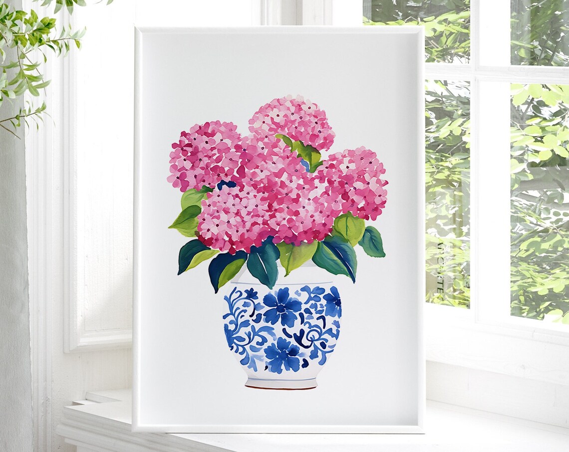 Pink Hydrangea Print, Bohemian Floral Wall Art - Image 2