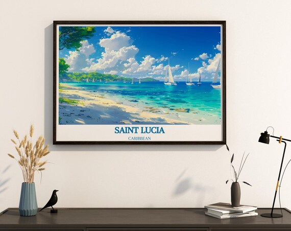 Saint Lucia Caribbean Sandy Beach Sailing Boats Horizon Poster