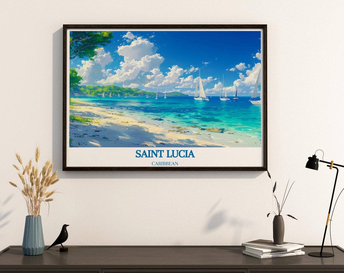 Saint Lucia Caribbean Sandy Beach Sailing Boats Horizon Poster