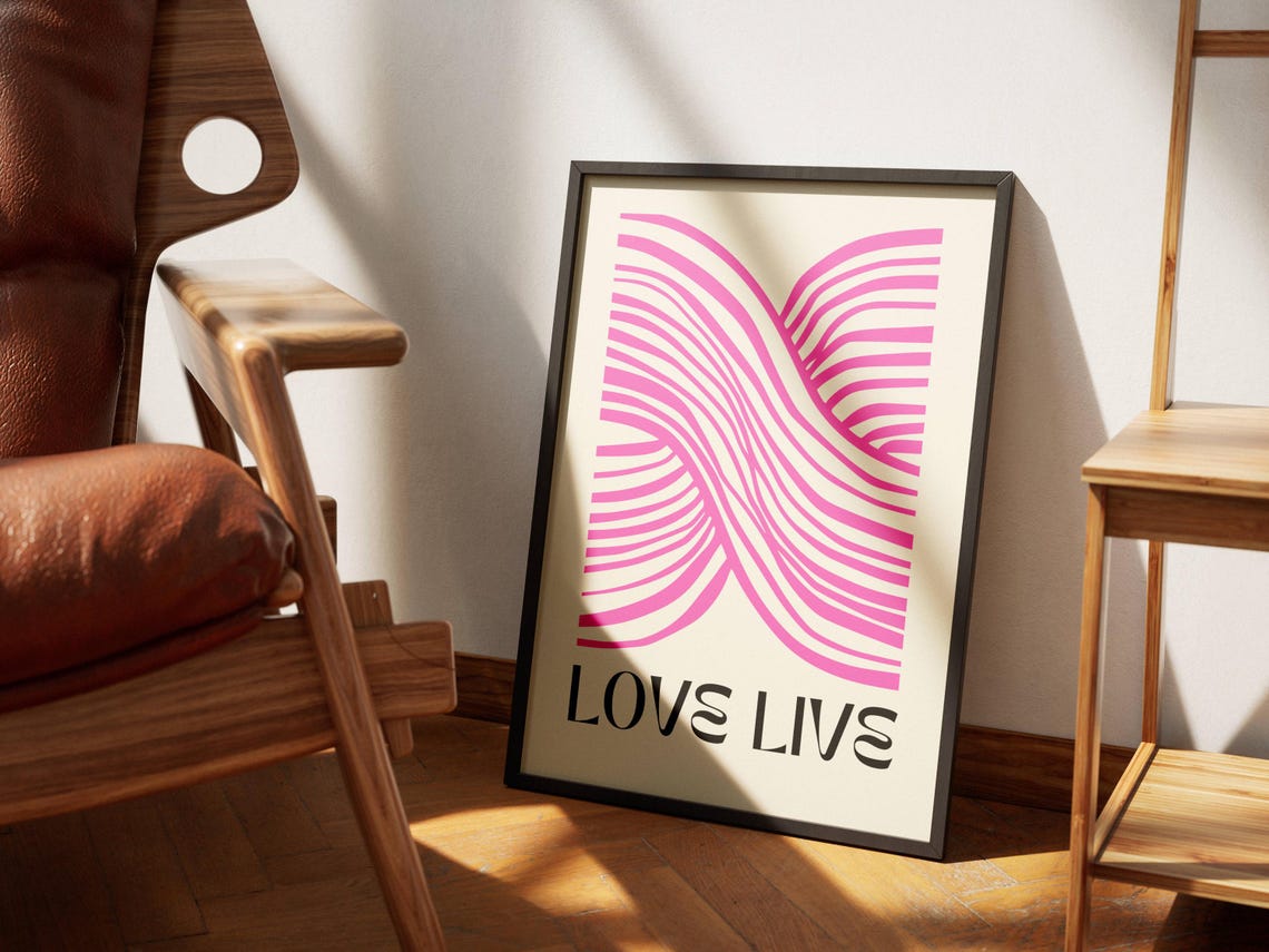 Love Live Pink Wavy Striped Modern Abstract Love Graphic Poster - Image 2