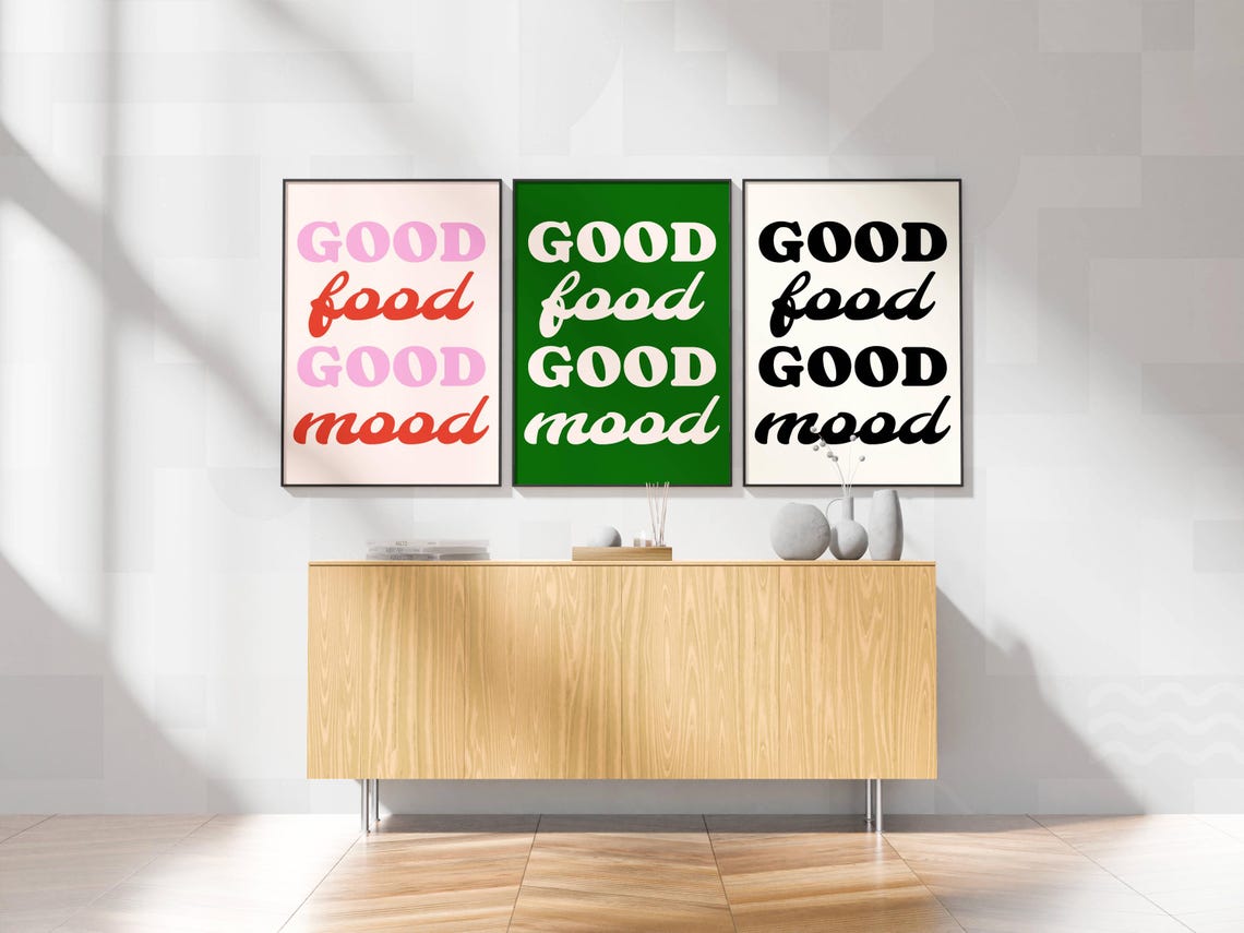 Good Food Good Mood Bold Retro Pink Typography Kitchen Decor Poster - Image 2