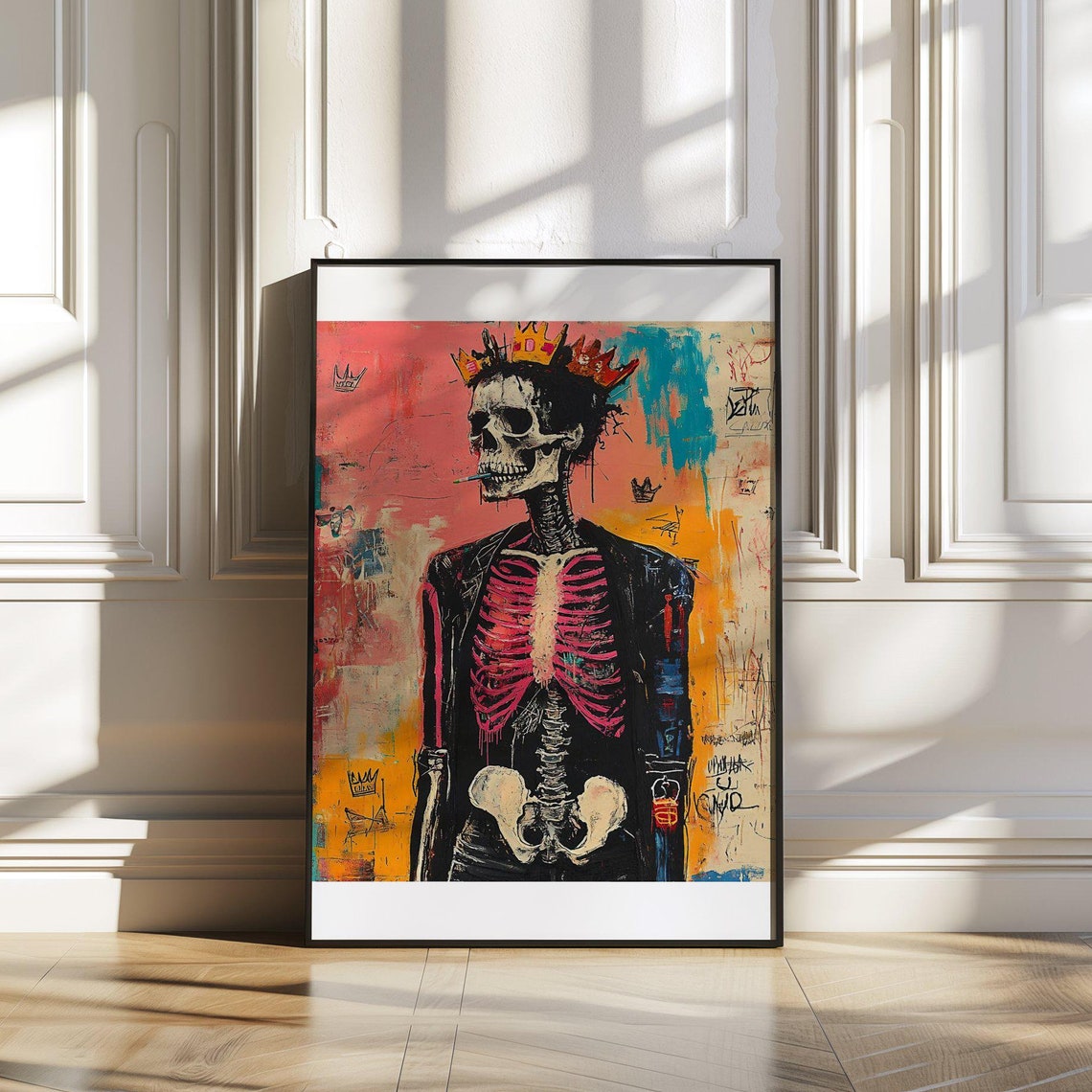 Crowned Skeleton Basquiat Style Graffiti Urban Skull Wall Poster