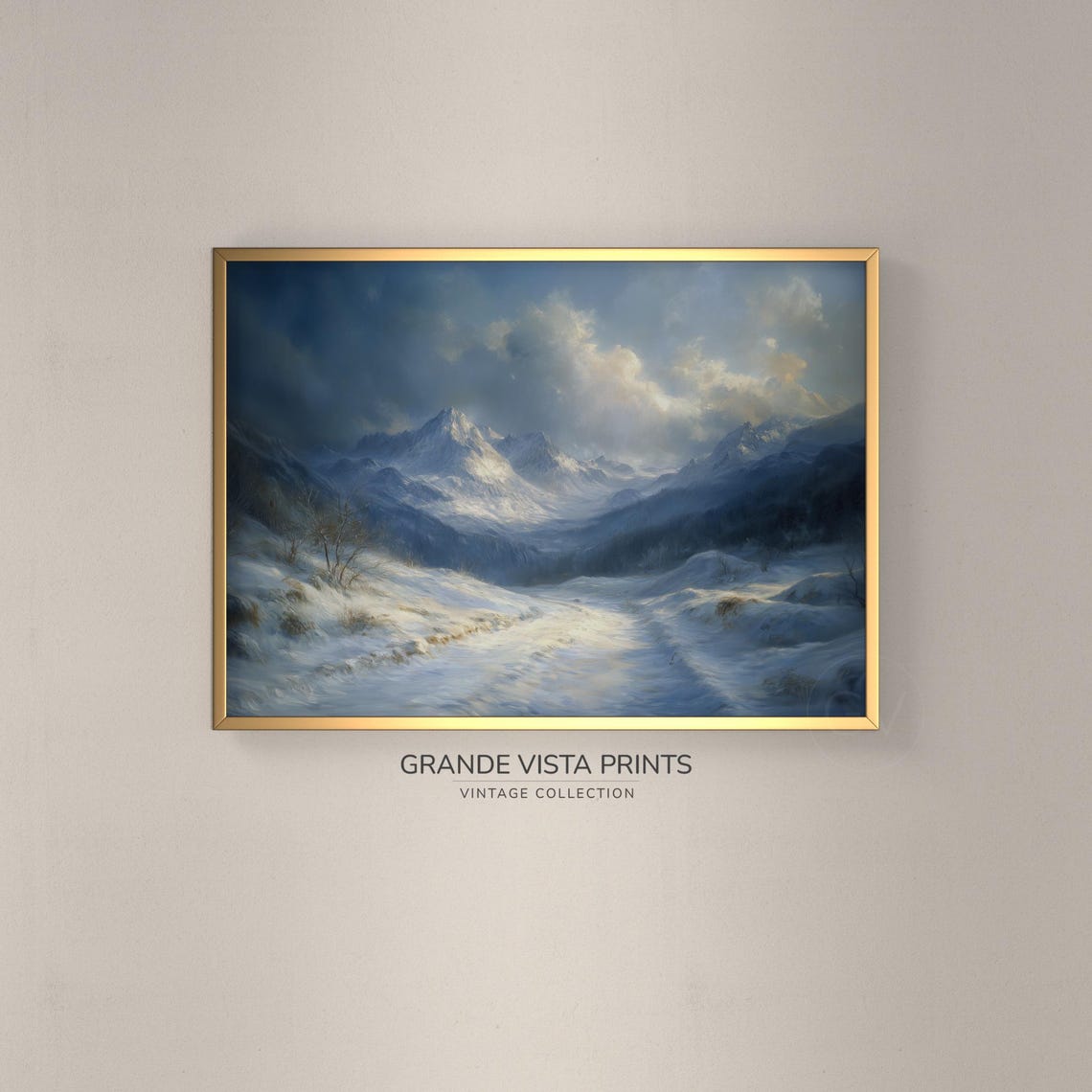 Winding Snowy Valley Trail Moody Blue Winter Mountain Landscape Poster