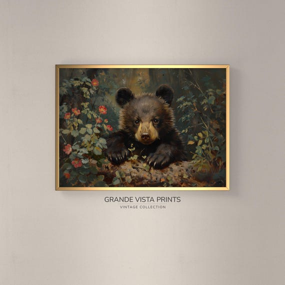 Bear Cub Wildlife Poster, Wild Animal Art Print