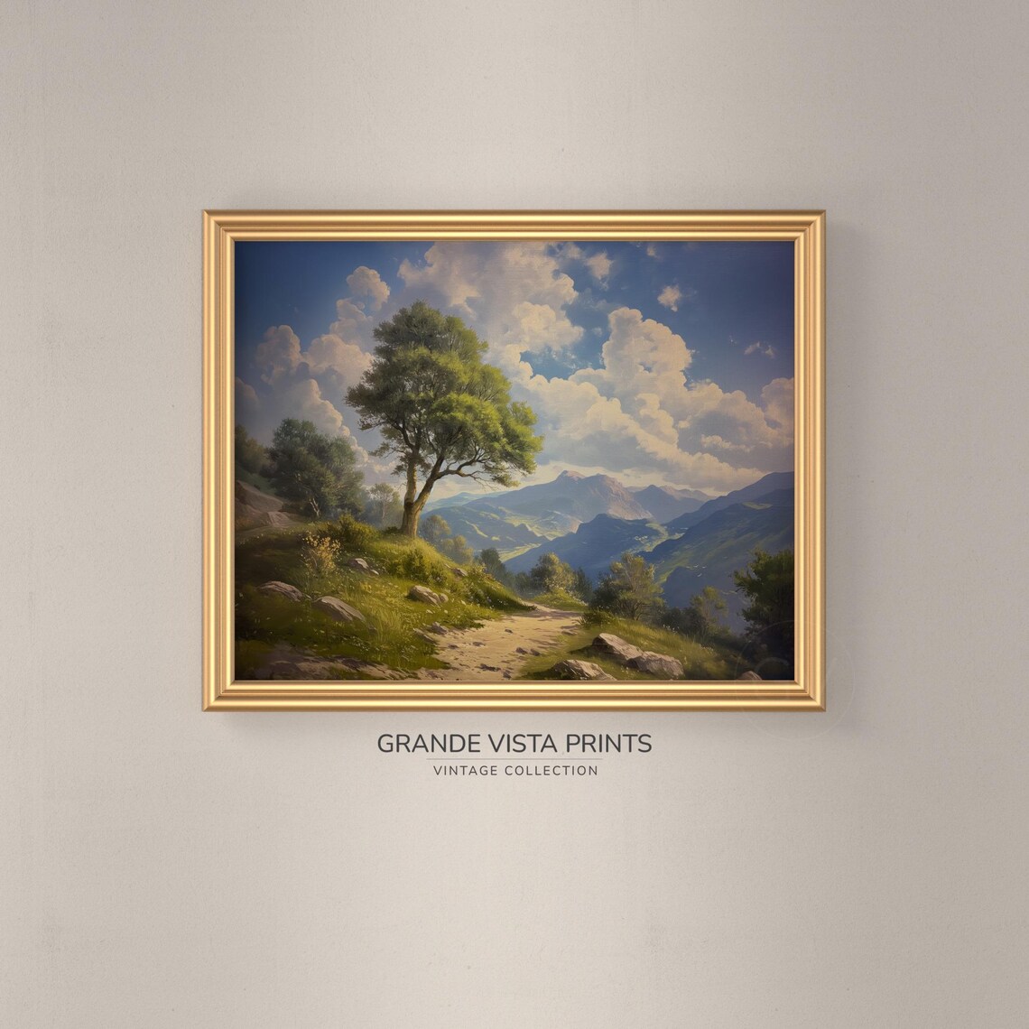 Spring Hill Landscape Painting Hill Tree Wall Art Instant Art Print Spring Summit Painting G4193 - Image 3