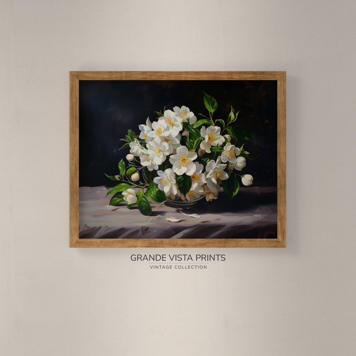 White Blossom Bowl Dramatic Dark Background Floral Still Life Wall Art - Image 4
