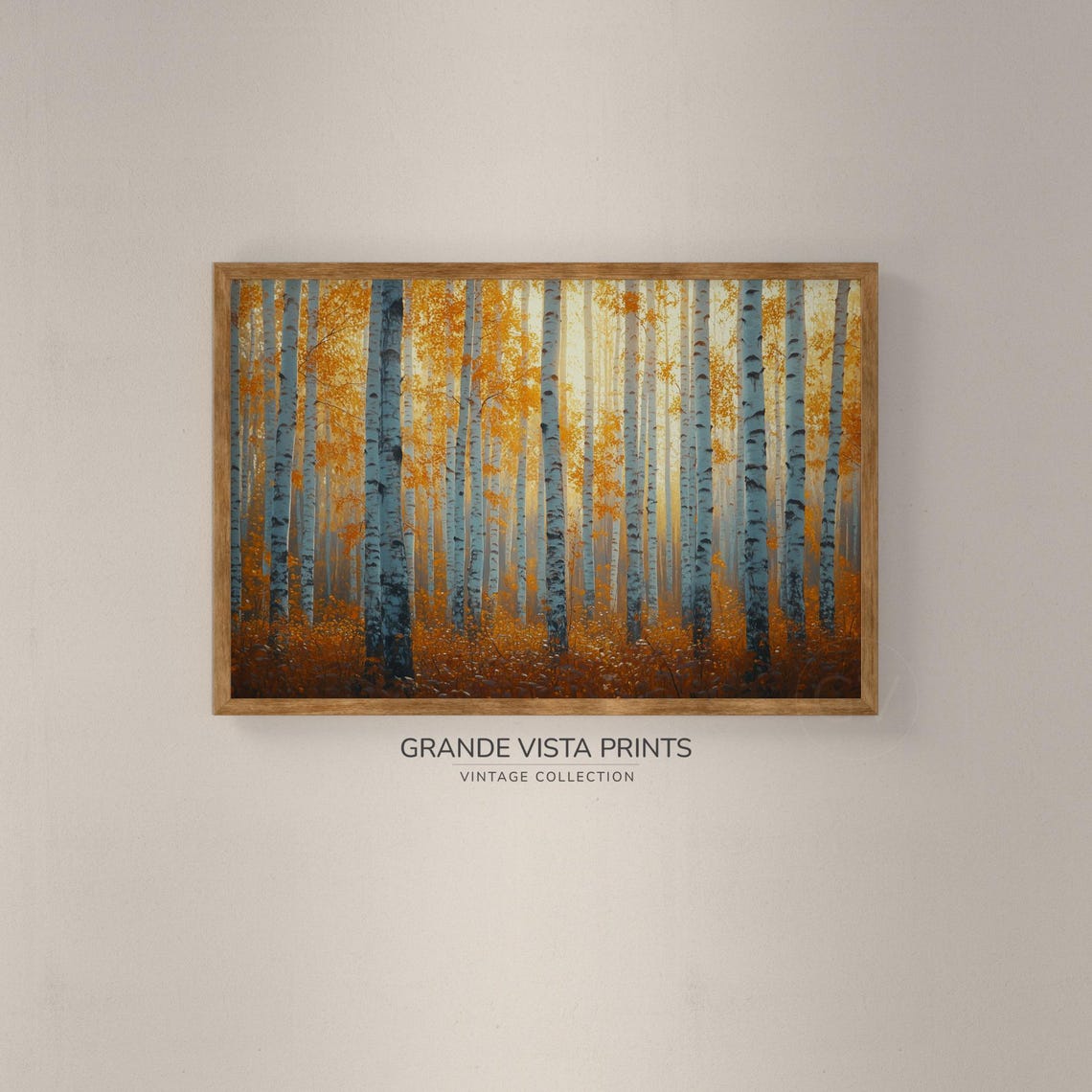 Luminous Golden Birch Grove Misty Light Vintage Autumn Poster - Image 2