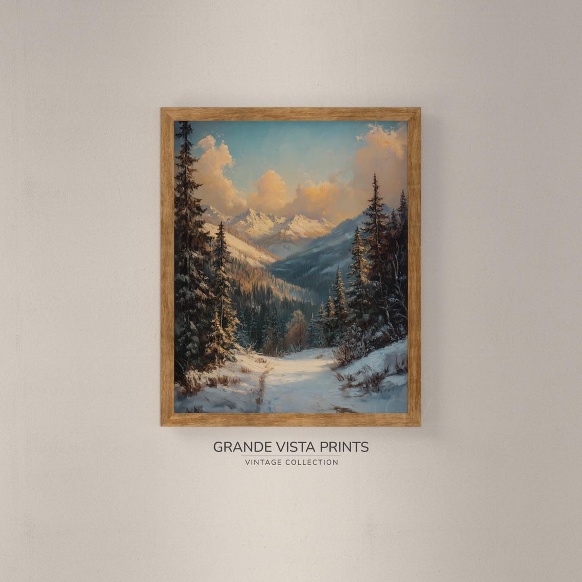Golden Hour Snowy Forest Path Glowing Clouds Winter Landscape Poster - Image 4