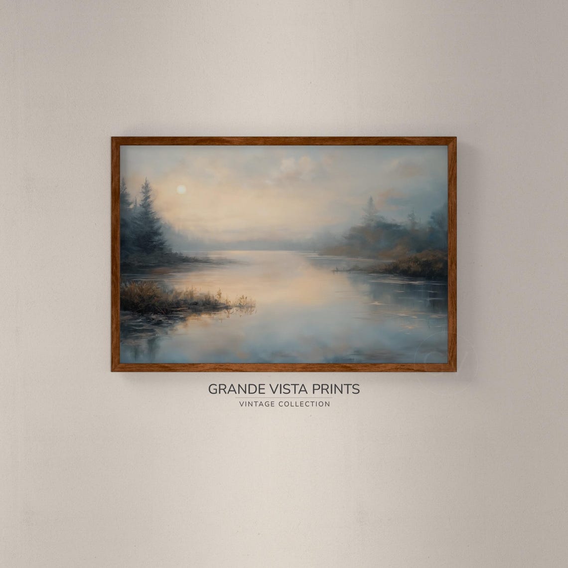 Misty River Dawn Golden Light Evergreen Trees Calm Water Nature Poster - Image 2