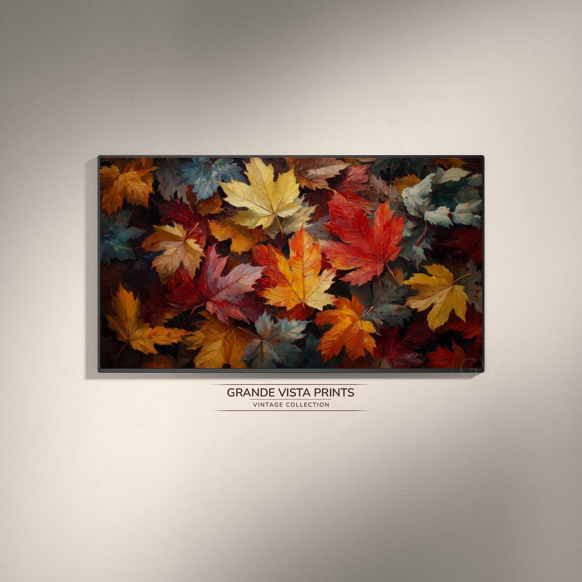 Maple Leaves Pile Dark Moody Autumn Fall Foliage Painting Poster