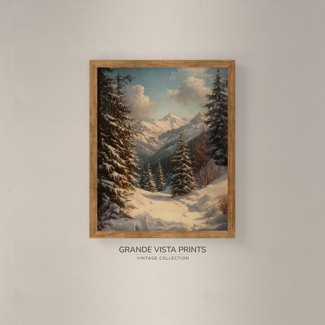 Snowy Forest Path Winter Sun Mountain View Vintage Landscape Poster - Image 4